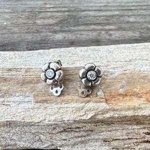 Rare Retired Pandora Sterling Silver Clip Flower Earrings